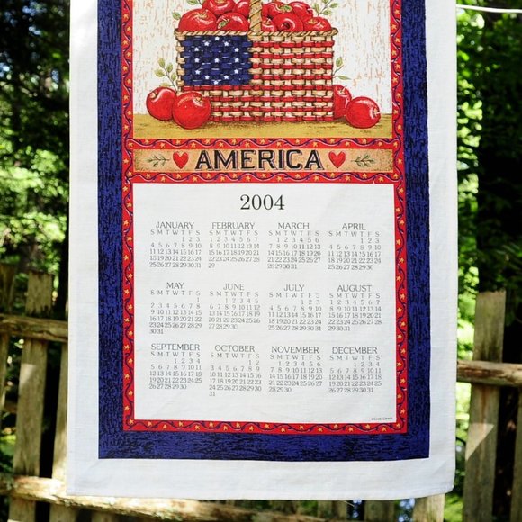 VTG 2004 America Basket Patriotic Calendar Tea Towel Americana by Deb Strain - Picture 3 of 8